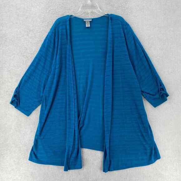 Catherines Cardigan Sweater Womens 3X‎ Blue 3/4 Sleeve Lightweight Open Cover Up - Picture 1 of 11